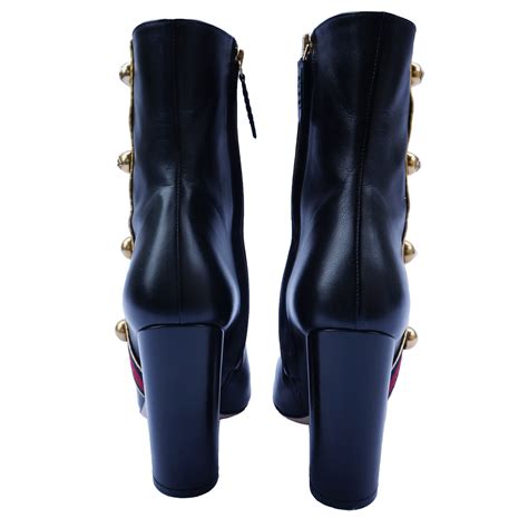 gucci carly studded grosgrain & leather boots|Gucci.